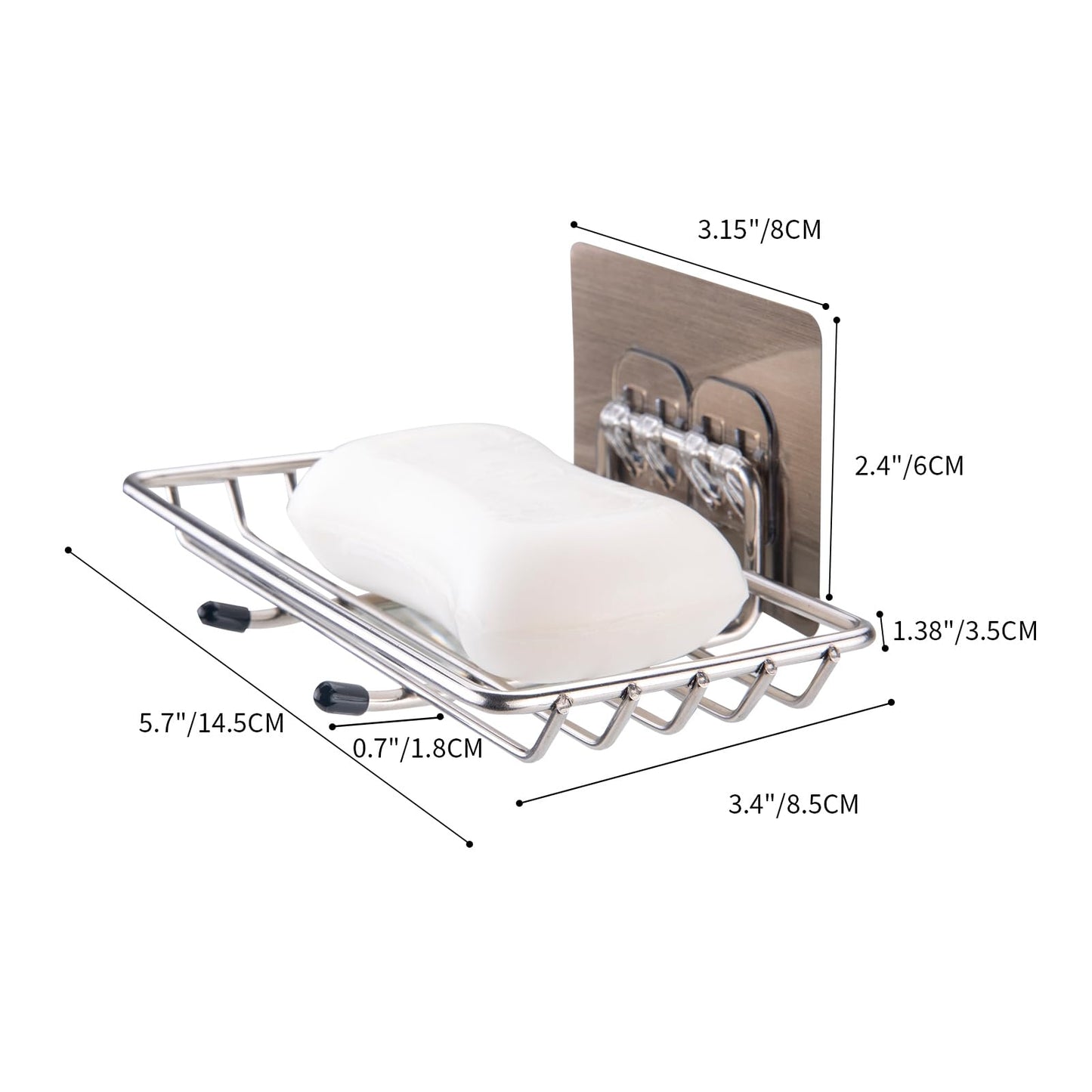 2 Pack Self Adhesive Bar Soap Dish Holder,Stainless Steel Wall Mounted,Waterproof,Drill-Free Soap Tray For Shower Bathroom Kitchen, Silver