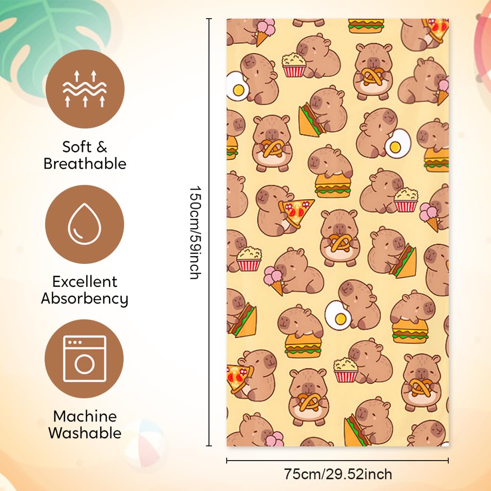 WFKKMEQ Capybara Beach Towel, Quick Dry Towels Microfibre Beach Towel Capybara Bath Towels Lightweight SwimmingTowel BeachBlanket PoolTowel Printed