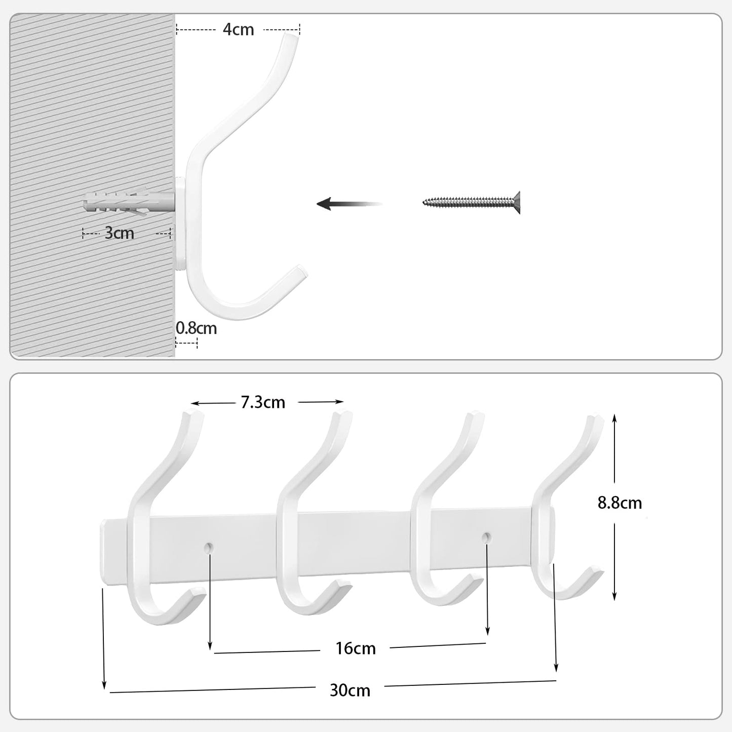 MEIJO Coat Hooks Wall Mounted, Coat Rack Wall Mounted Stainless Steel with 4 Hooks Heavy Duty Coat Hooks for Door, Bedroom, Bathroom, Kitchen