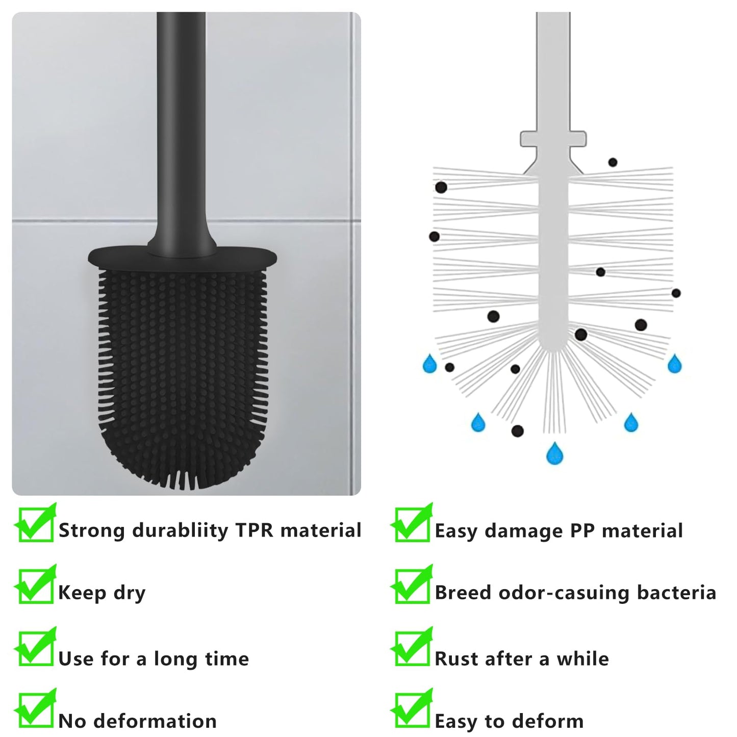Samaly Silicone Toilet Brush, Bathroom Deep Cleaning Bowl Buddy Toilet Brush with Soft Flexible Bristles and No-Slip Plastic Handle