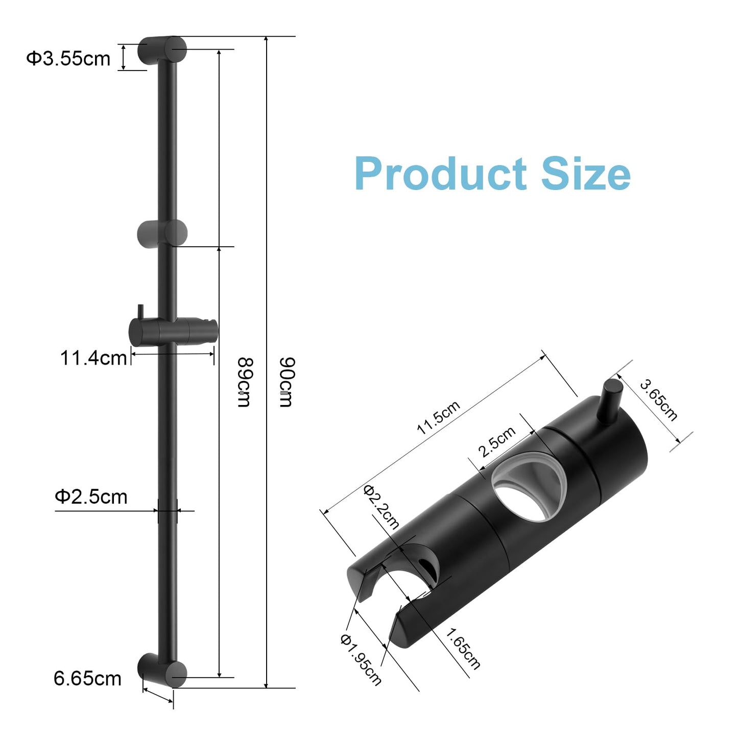 OFFO Shower Riser Rail, 90cm Wall Mounted Shower Rail Adjustable Distance 60 to 89cm with Handheld Shower Head Holder Replacement for Shower