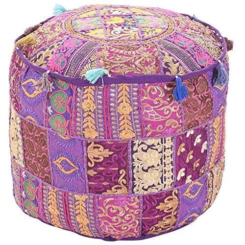Radhykrishnafashions Indian Cotton Round Ottoman, Purple