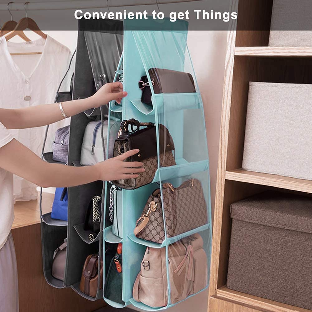 Lirex Handbag Hanging Purse Organizer for Closet, 8 Pocket Handbag Storage Organizer Hanger Oxford Cloth Closet Organizer for Family Closet Bedroom