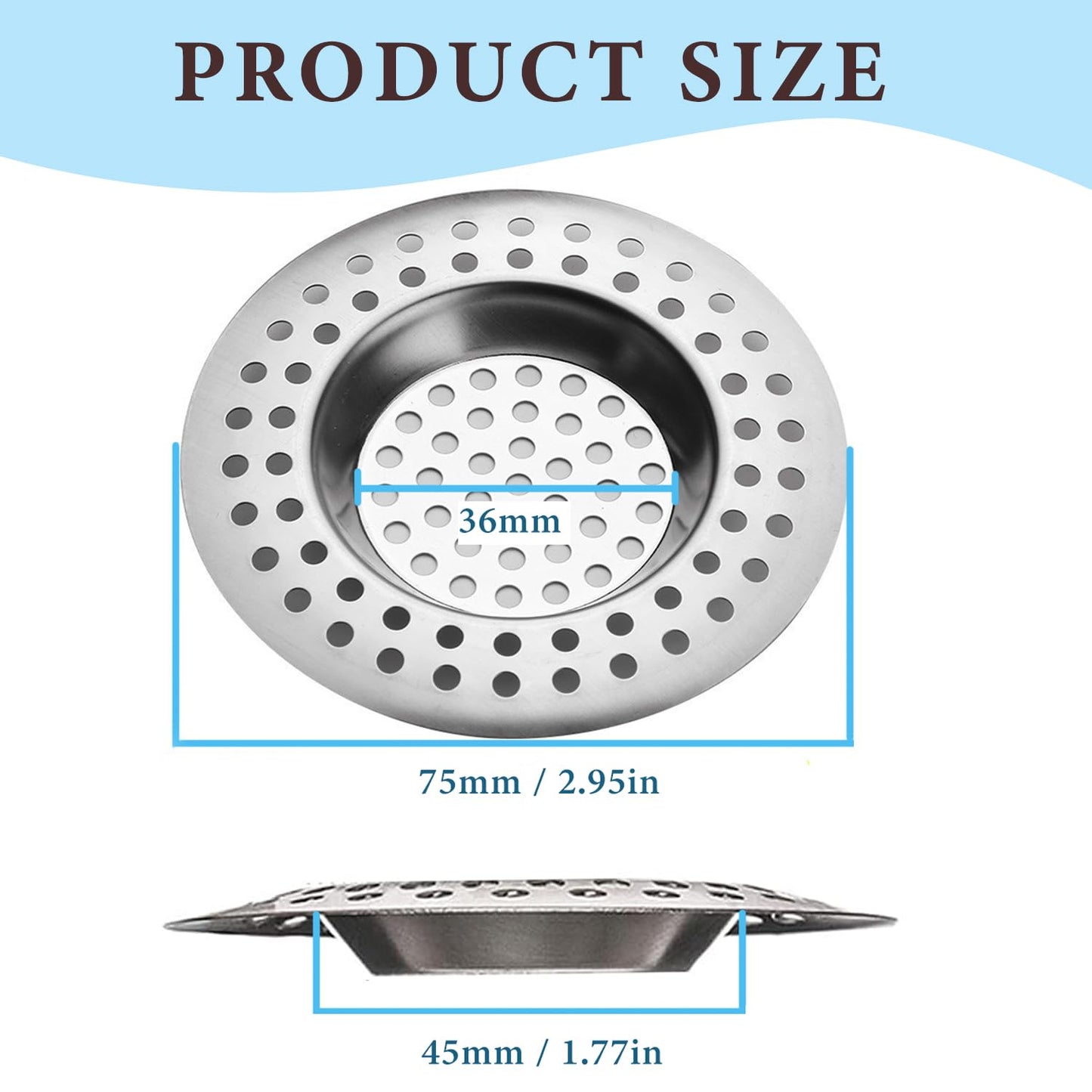 Sink Strainer Plug Stainless Steel Hole Drain Cover, Bath Plug/Shower Drain Protector Hair Catcher Sink Stopper Filter for Bathroom, Kitchen