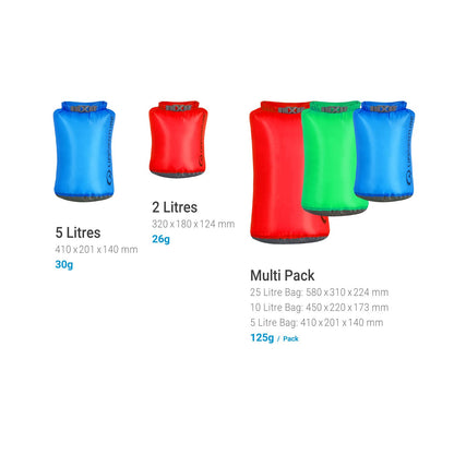 Lifeventure Ultralight Dry Bag Multi-Pack, Siliconized Rip-Stop Fabric With Fully Taped Seams