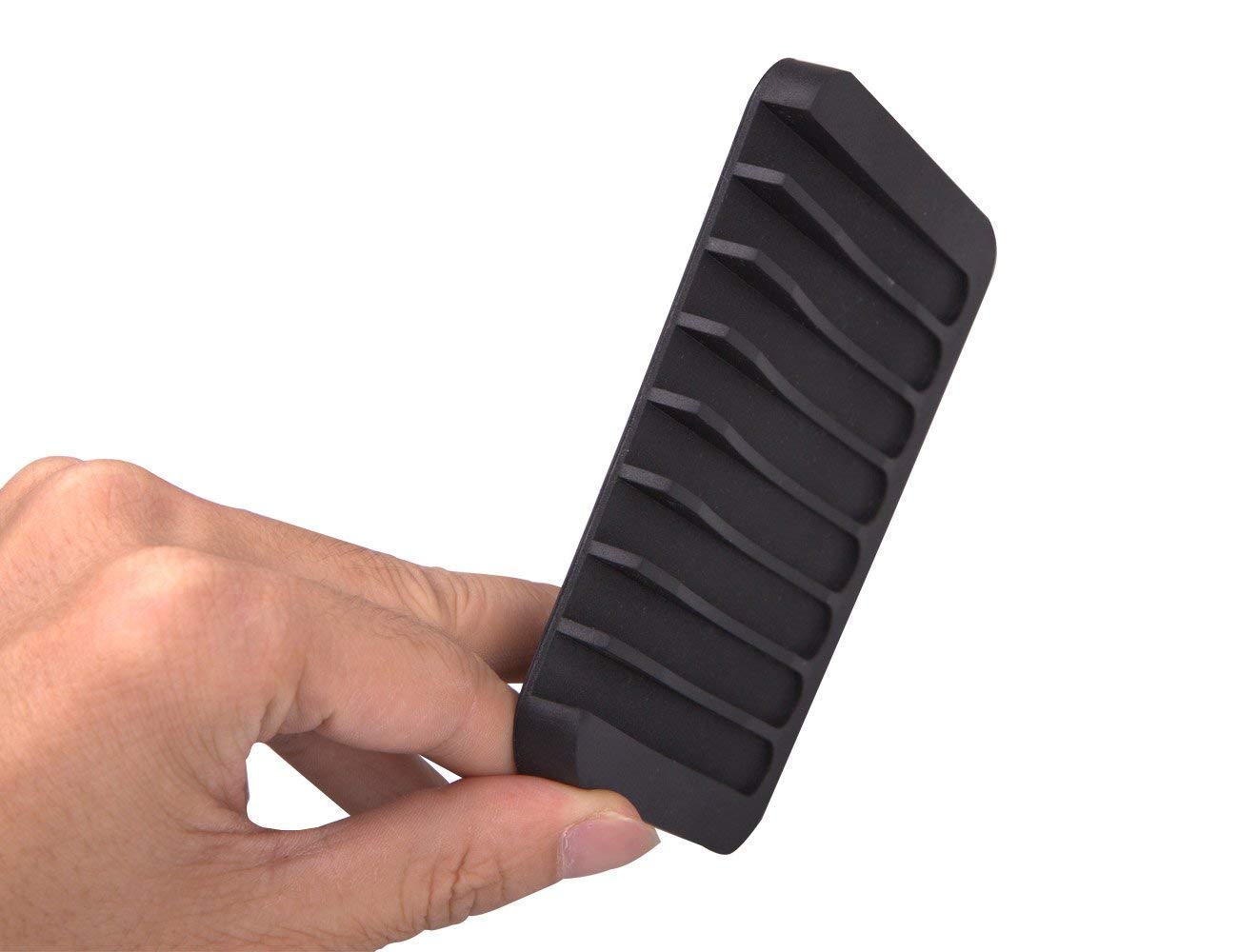 Flexible Silicone Soap Dish - Bathroom Organizer, Water Tray Stand, Non-Slip Box, Drainable Saver Pad for Shower, Kitchen - Black