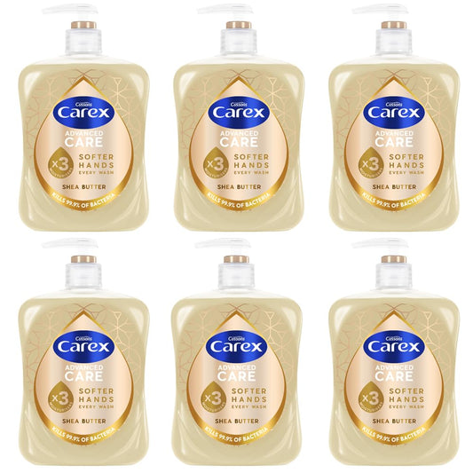 Carex Advanced Care Shea Butter Antibacterial Hand Wash, 3x More Moisturisers, Clean & Protect Hands, Bulk Buy, Pack of 6 x 500ml
