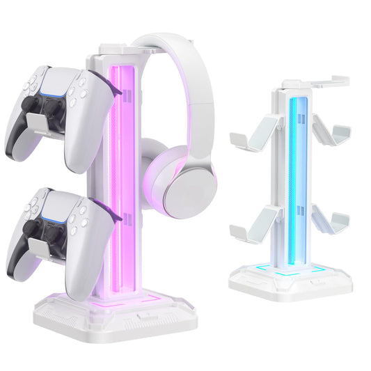 KDD Headset Stand with 9 Light Modes - Gaming Controller Holder for Desk - Rotatable Headphone Stand & Detachable Controller Hook for Gamer Gaming PC