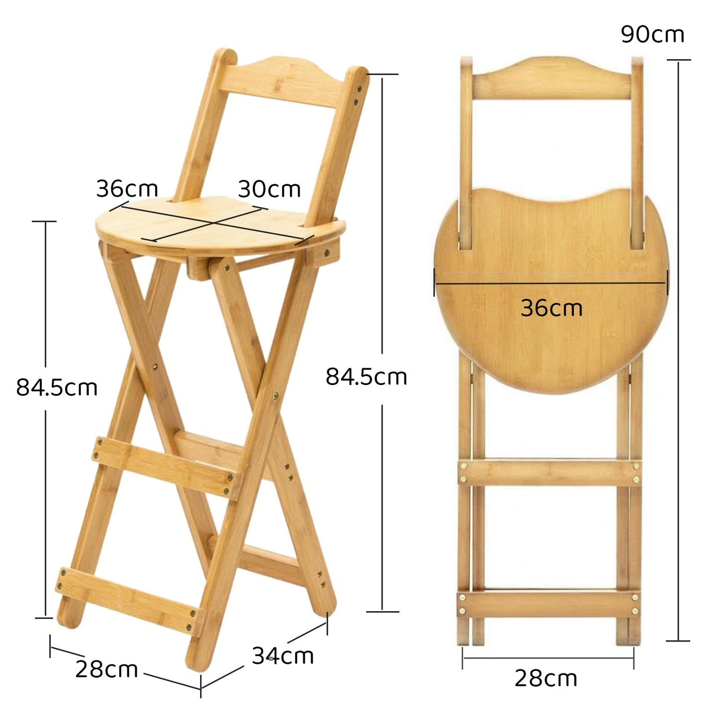Gelory Foldable Bar Stool Bamboo Counter Height Chairs No Assembly, Natural