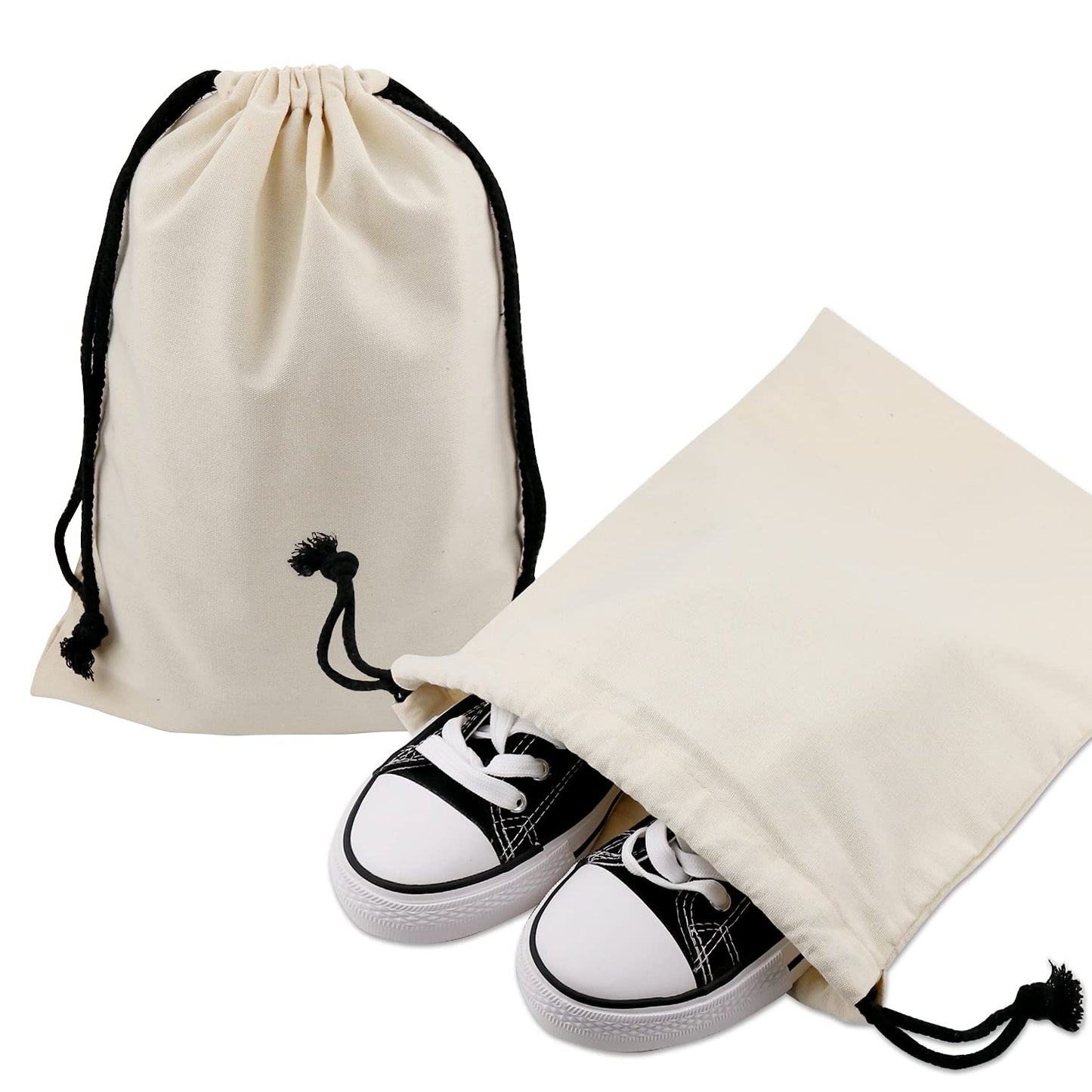 Set of 6 Cotton Travel Portable Shoes Storage Bags Organizer with Drawstring (6PCS M Size) 18.9 x 15 inches (48 x 38cm)