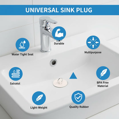 4 Universal Rubber Bath Plugs and Sink Plugs with Rings, Assorted Sizes