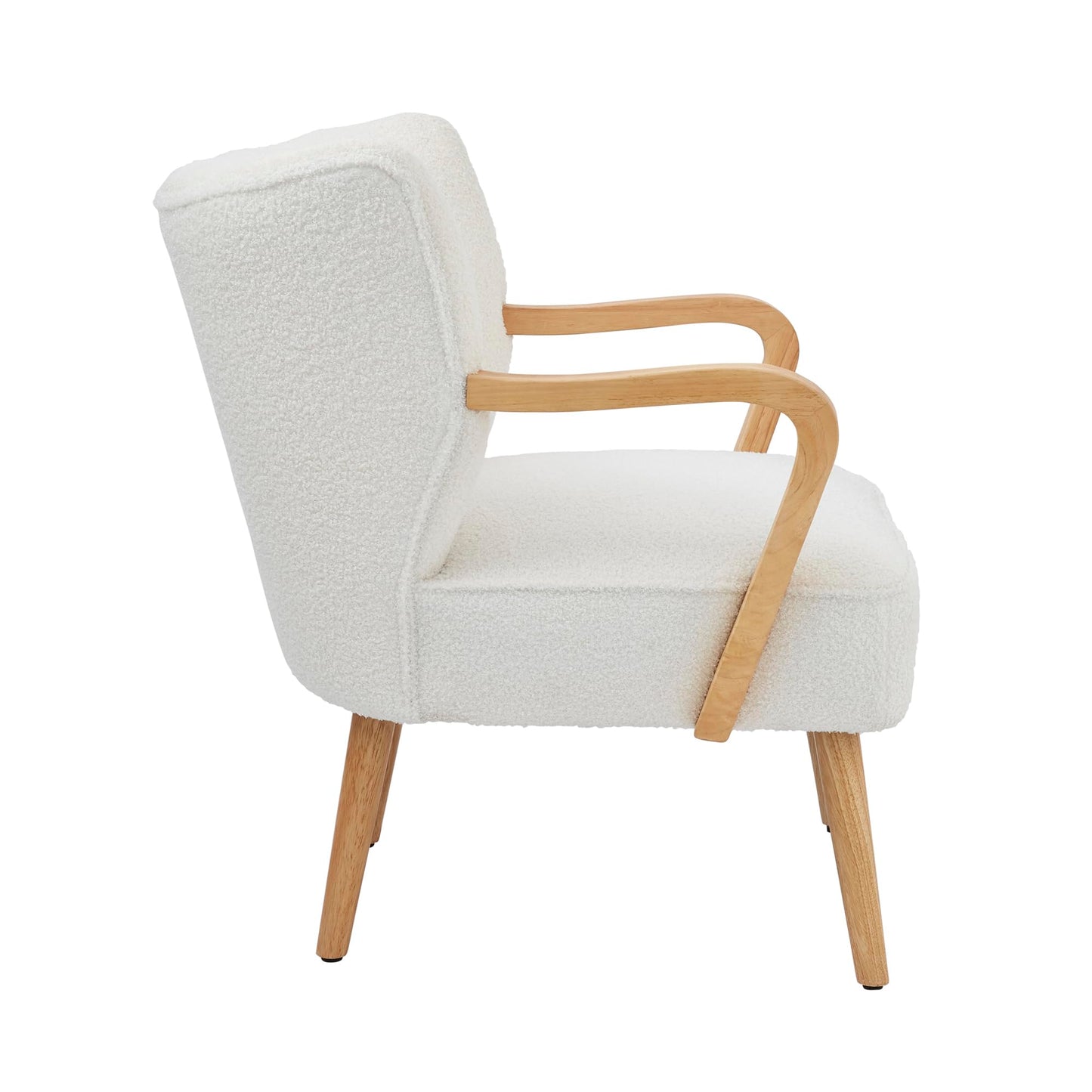 GFW Enzo Cream Teddy Accent Chair, Bouclé Upholstered Armchair with Wooden Arms and Scandi Style Design
