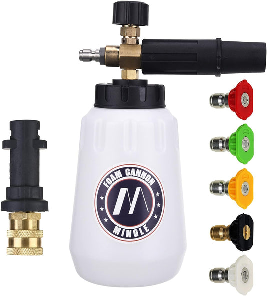 M MINGLE Foam Cannon, Replacement Parts for Karcher K2, K3, K4, K5, K6, K7 Pressure Washer, with 5 Nozzle Tips, 1/4 Inch Quick Connector