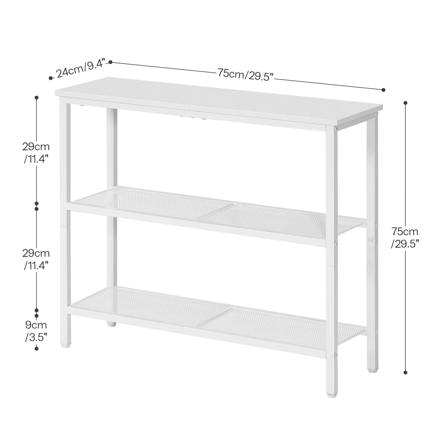 HOOBRO Console Table for Hallway Slim, 3-Tier Narrow Console Table, Hallway Table with 3 Shelves, Slim Sofa Table for Small Spaces, Living Room