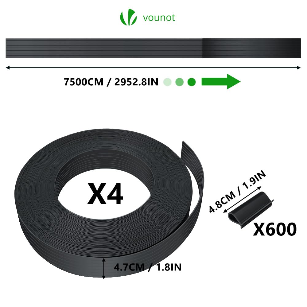 VOUNOT? PVC Privacy Strips Garden Privacy Fence Screen 300m x 4.7cm Double Rod Mats with 600 Clips for Deck, Patio, Balcony, Black