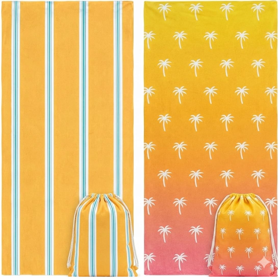 RB INTERNATIONAL Beach Towel with Bag XL 180x90cm 100% Recycled Microfibre Towels for Adults, Quick Dry, Sand Free, Lightweight