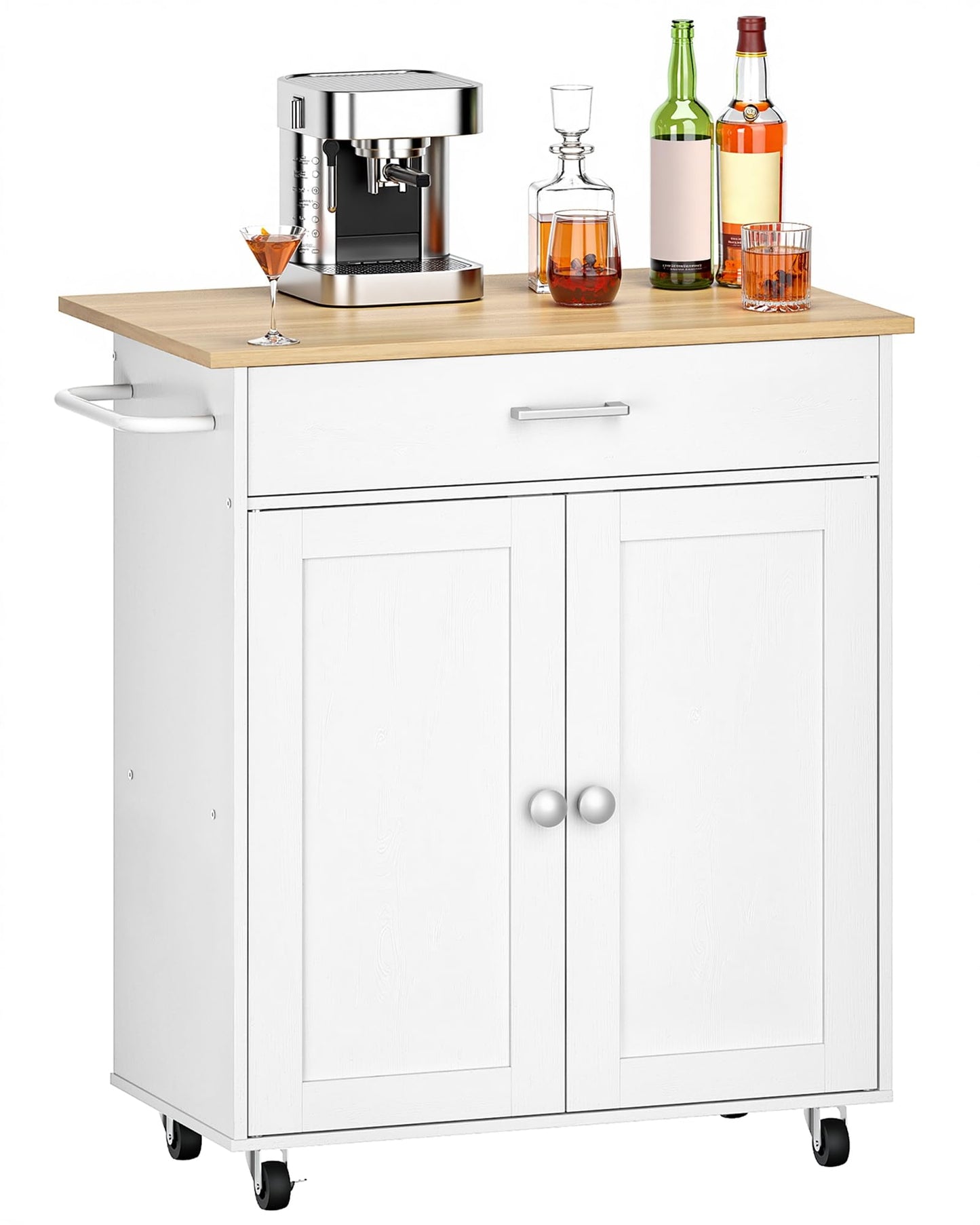 CHOEZON Kitchen Island, Farmhouse Kitchen Island Cart with One Double Cabinet and Drawer, Rolling Storage, with Drop Leaf ＆ industrial locking wheels