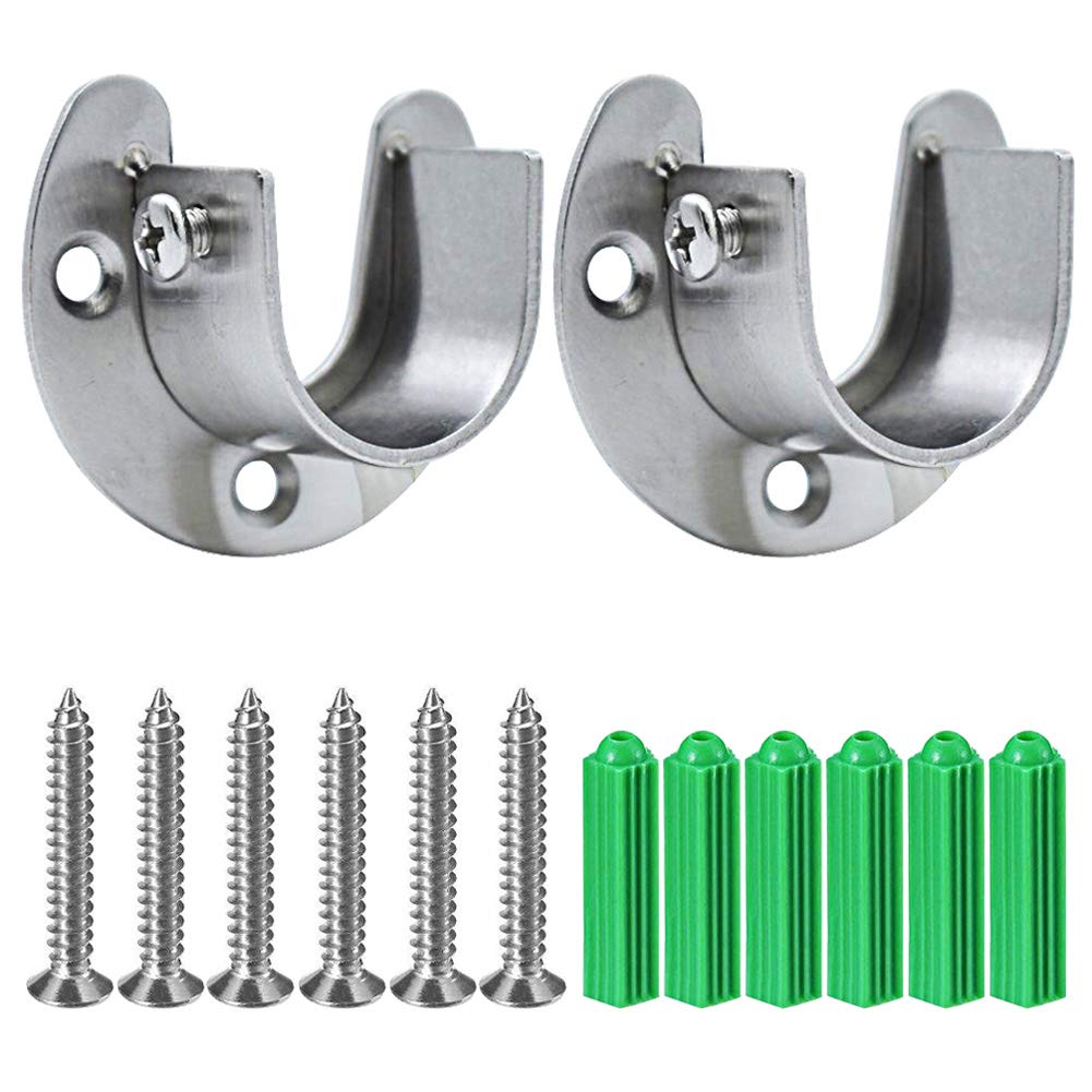 Pveath 2 Pack Stainless Steel Closet Pole Sockets, Heavy Duty Closet Rod End Supports Flange Rod Holder with Screws, U Shaped