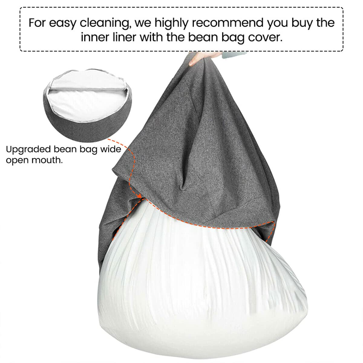 Bean Bag Chair Inner Liner Replacement, Removable and Washable Lazy Sofa Inner Liner with Zipper