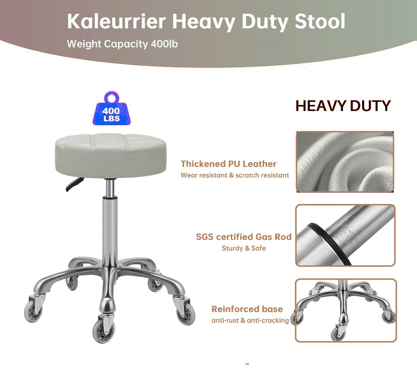 Kaleurrier Swivel Stool Chair,Height Adjustable,400 lbs Heavy Duty Hydraulic Rolling Metal High Stools for Home Kitchen Salon Bar Office Massage
