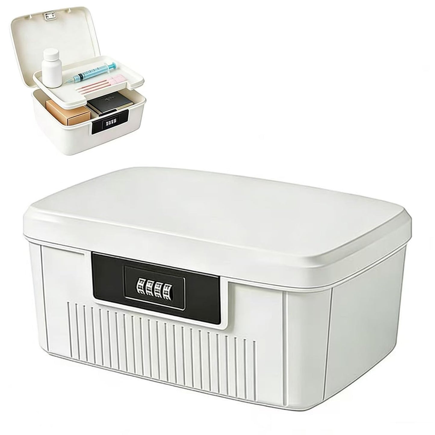 Chiziyixin 2 Layer Medicine Storage Box,Medication Lock Box with 4 Digital Code,Portable Handle,Removable Tray,Lockable Medical Storage Organiser for