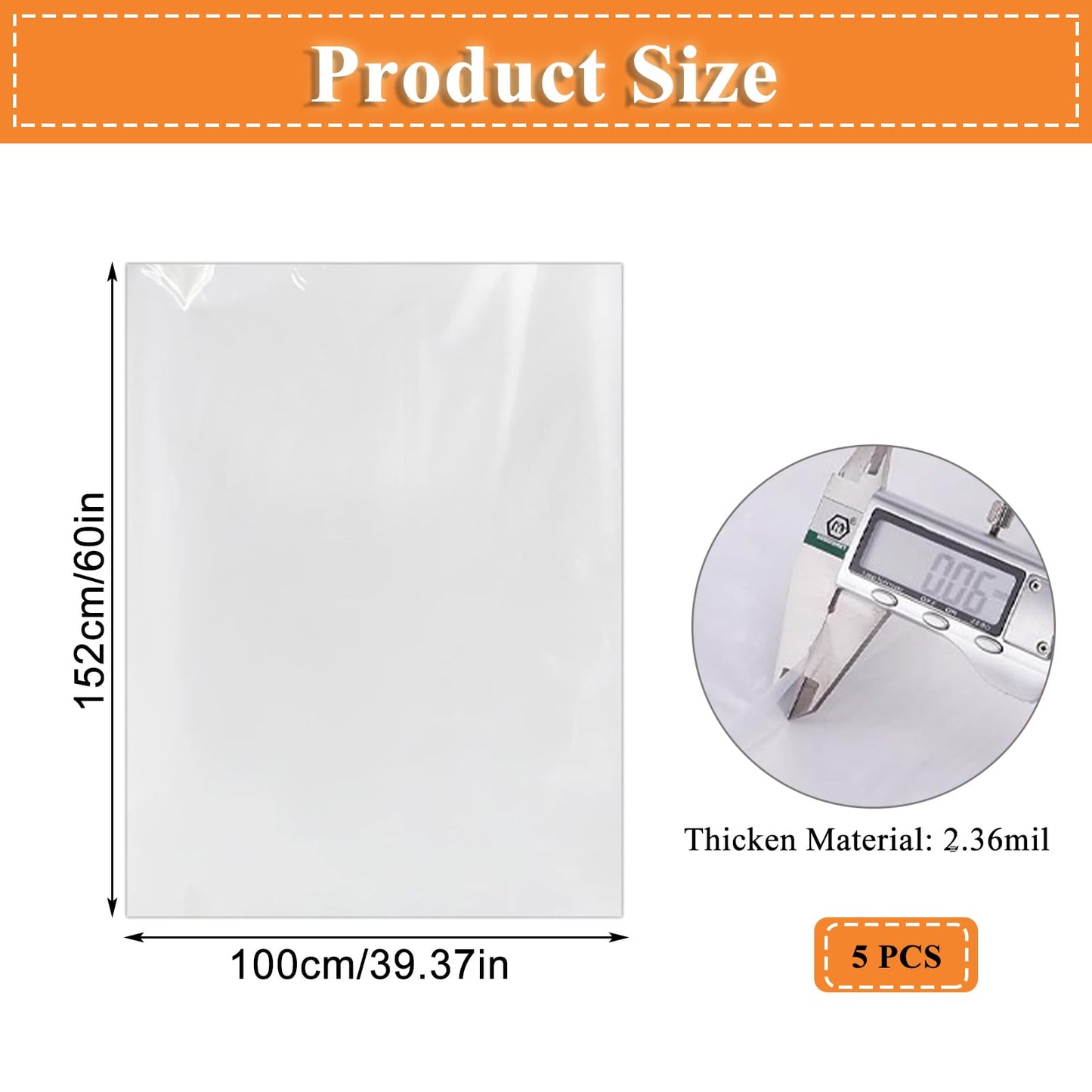 Clear Storage Bags, 5PCS Clear Plastic Bags Extra Large Storage Bag 40x60 Inches Heavy Duty Plastic Storage Bags ffor Packaging Office Chairs Luggage
