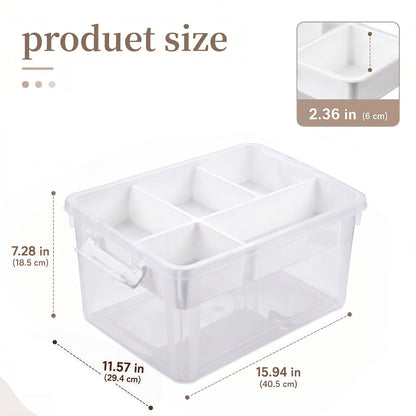 Craft Storage 5 Compartment Removable Tray with Gray Handle, Clear Storage Box with Lid, Stackable Craft Box for Art Supplies, Beads, Sewing Tools