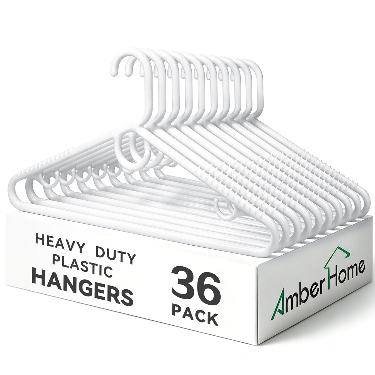 Amber Home 36pcs Thick Plastic Shirt Hangers, Stable Suit Hangers, White