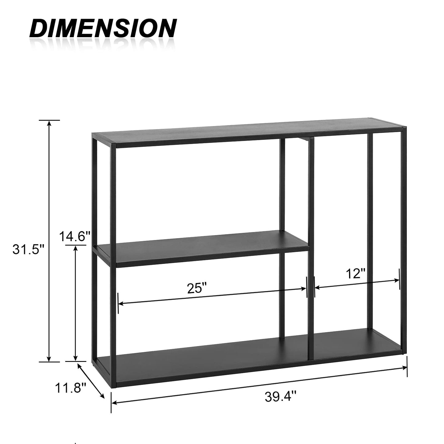 HDANI Console Table,3 Shelf Sofa Table,Thin Entryway Table,Metal Frame Couch Table for Small Spaces,Living Room,Hallway (Black, 100×30×80cm)