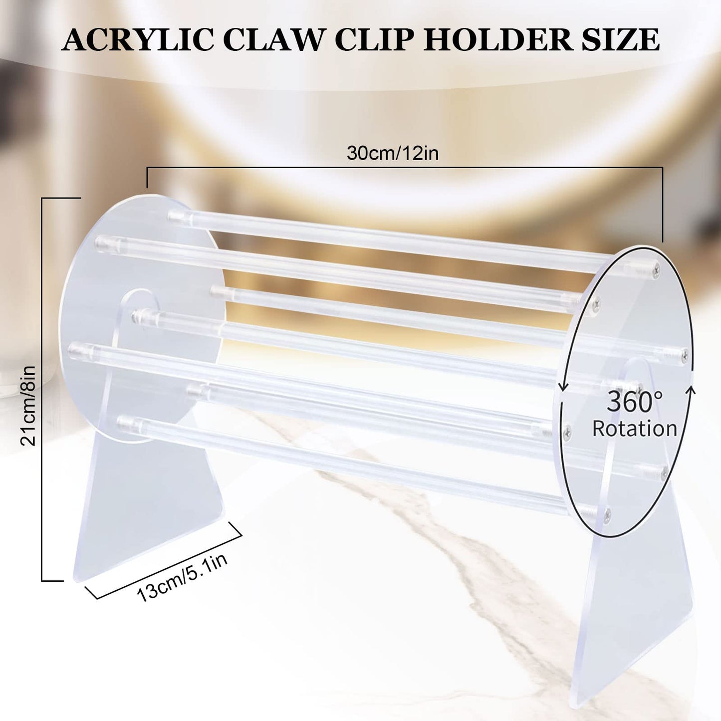 Hair Claw Clip Organiser, Acrylic Hair Clip Organiser 360-Degree Hair Clip Display Stand, Rotating Organiser Case