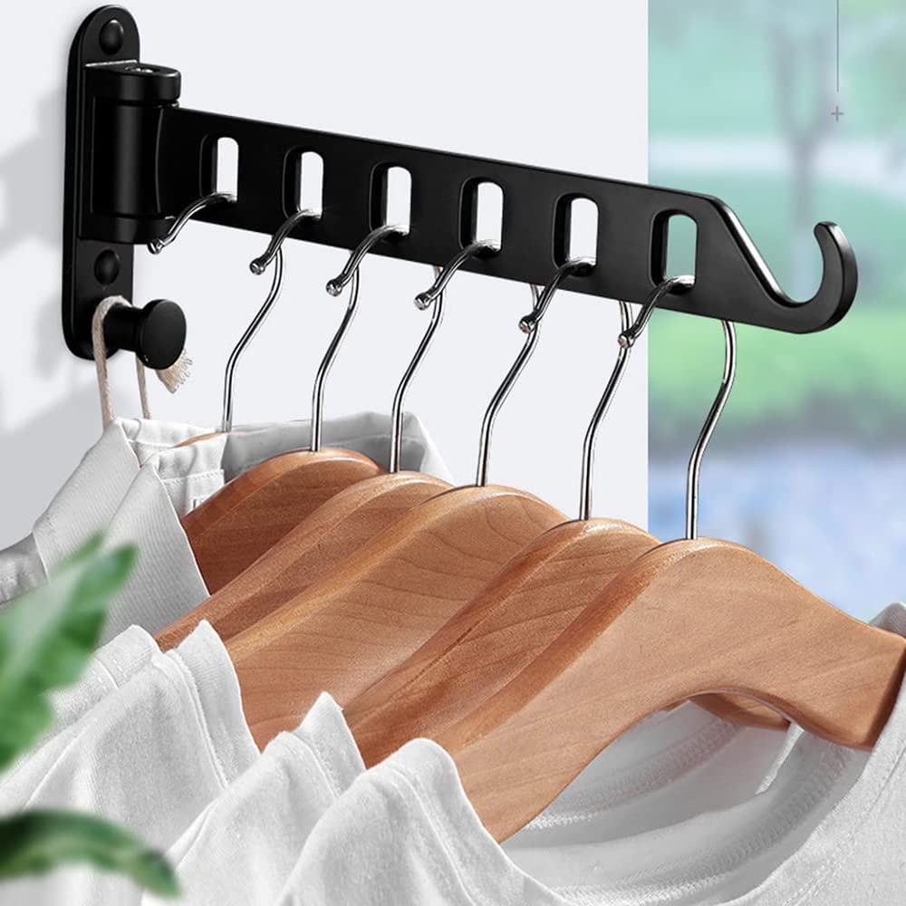 Lxoraziy Wall Mounted Clothes Hanger, Foldable Wall Clothes Airer, 180° Swivel Hanger, Wall Hook with Screw, for Laundry, Bathroom, Utility Room