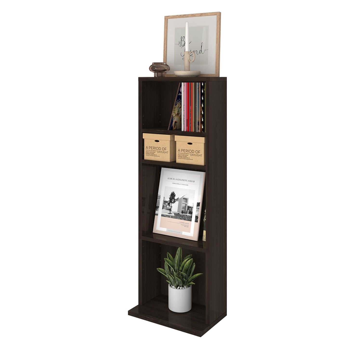 CTESNE 【Sturdy Build&Easy Assembly 4 Tier Wooden Book Shelf with Anti-Tipping Kits,Thick Frame Bookcase,Open Living Room Furniture,Book Case for