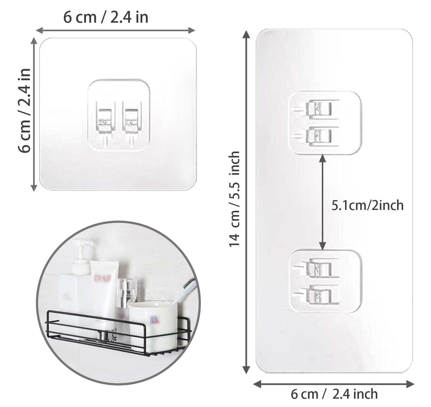 SUBTAVIK 12 Pcs Shower Caddy Adhesive Hooks Replacement, Corner Sticker Transparent Sticky for Bathroom Kitchen Shelf (Double&Single Hook), (YW0133)