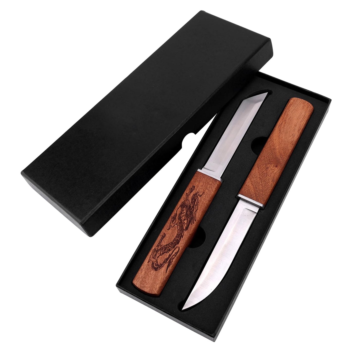 BOXOB Dragon And Phoenixs 2-Piece Kitchen Knife Set: Stainless Steel 2-in-1 Double Blade Knife, a Flexible Cooking Companion for Barbecue, Peeling,