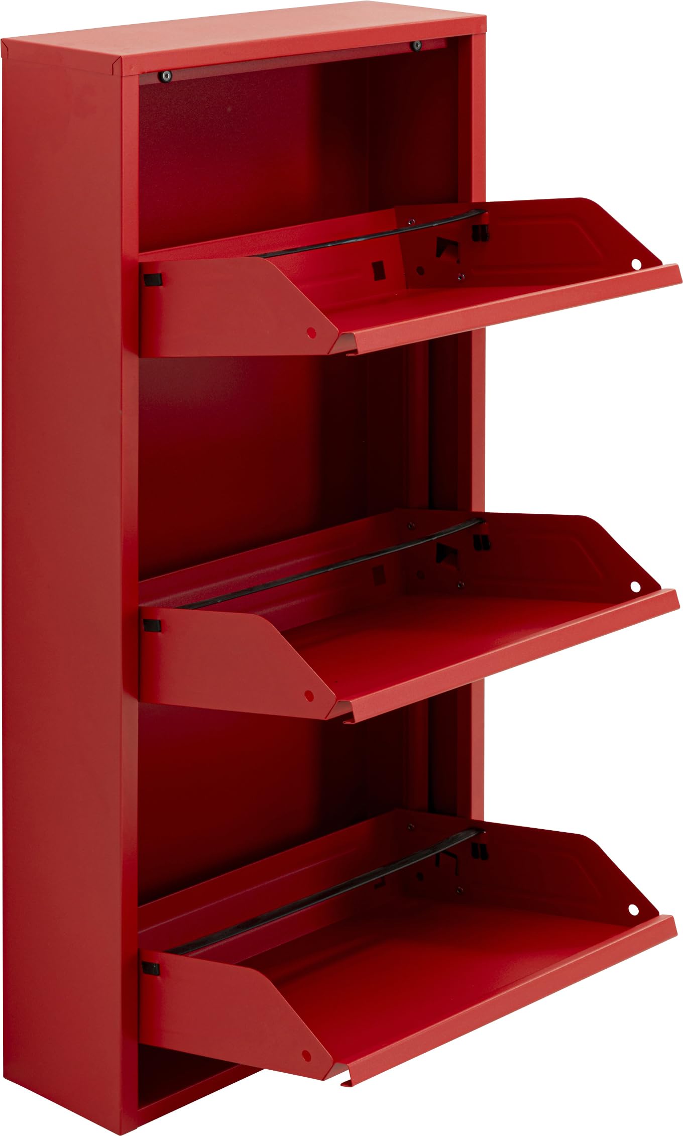 Kare Design Shoe Container Caruso 3, Red, Steel, 3 Tipping Compartments, Space for 6 Pairs of Shoes, Slim, Space-Saving, Storage Space, Hallway