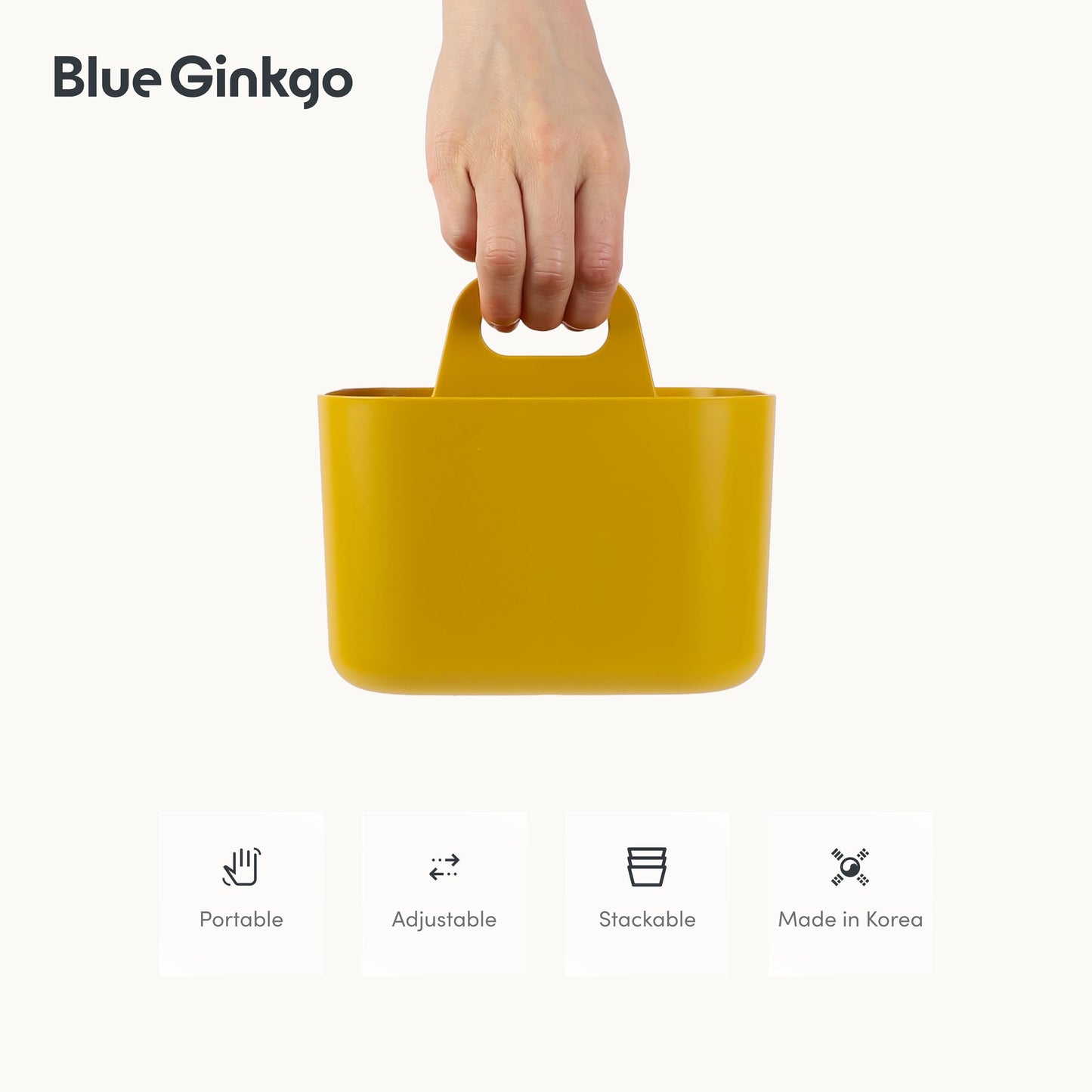 BLUE GINKGO Stackable Organizer Caddy – Korean-Made Portable Tote for Bathroom, Office, Crafts, or School Supplies (Square, Yellow)