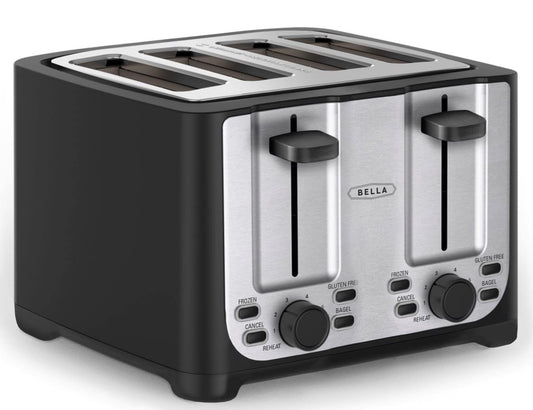 bella 4 Slice Toaster with Auto Shut Off, Extra Wide Slots & Removable Crumb Tray, Cancel, Defrost & Reheat Function, Toast Bread, Bagel & Waffle, BPA
