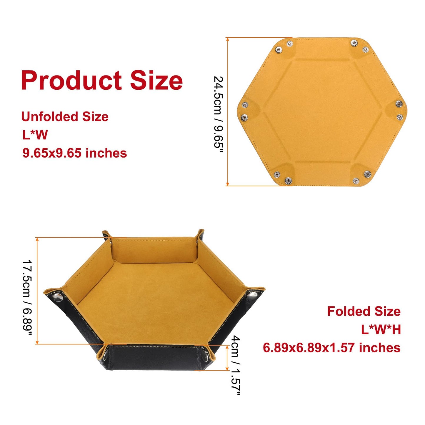 sourcing map PU Leather Dice Tray Unisex Valet Tray Folding Hexagon Tray Portable Entryway Table Nightstand Bedside Desk Holder for Key Wallet Watch