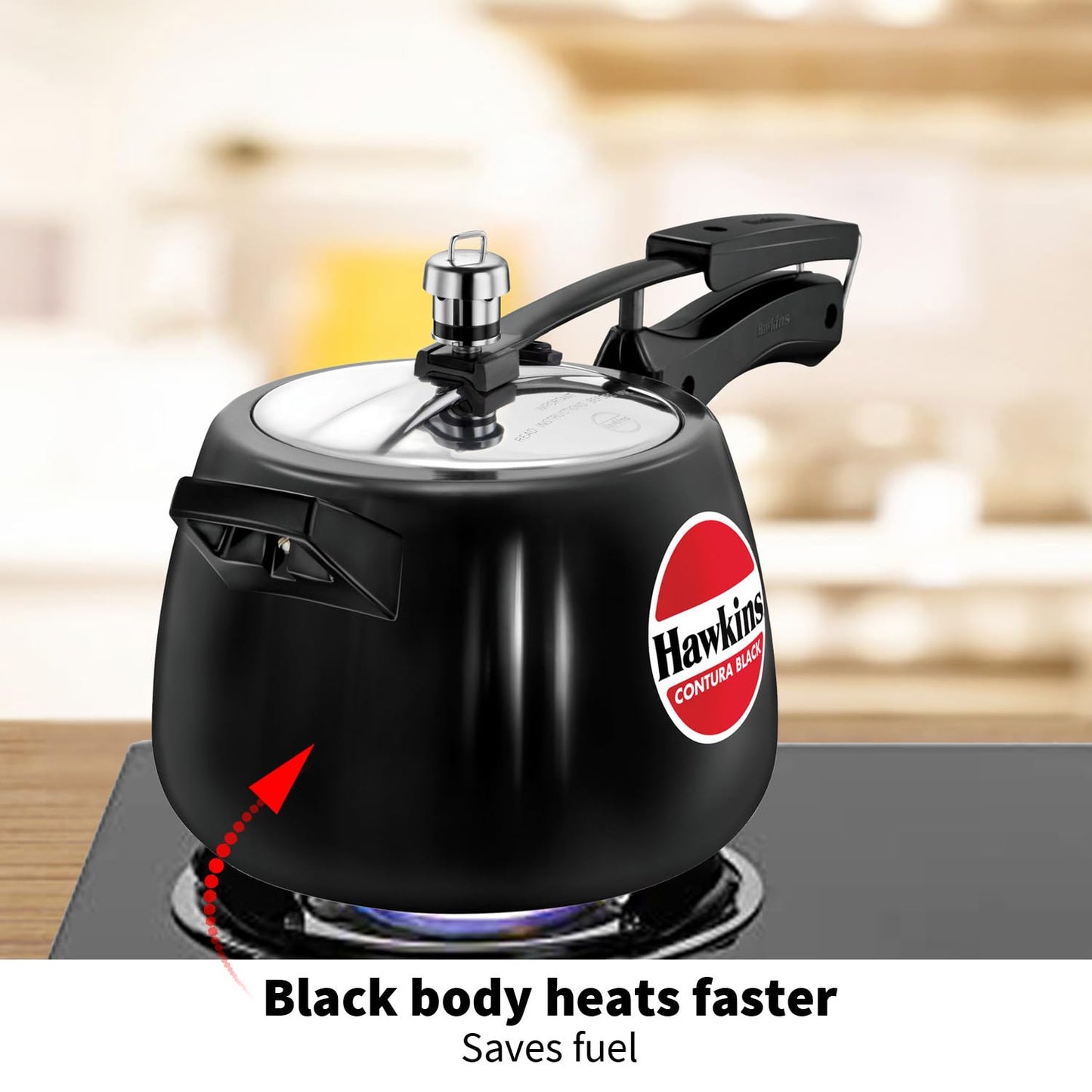 Hawkins Contura Black 4 Litre Pressure Cooker, Hard Anodised Cooker, Handi Cooker, Black (CB40)