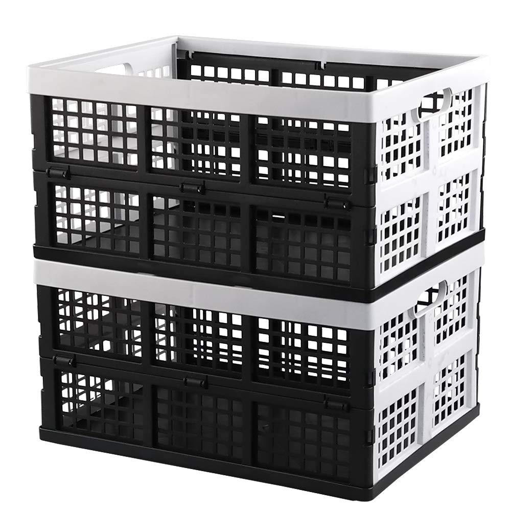 Hespama 35L Folding Crates, Plastic Collapsible Milk Crate Baskets 2 Packs