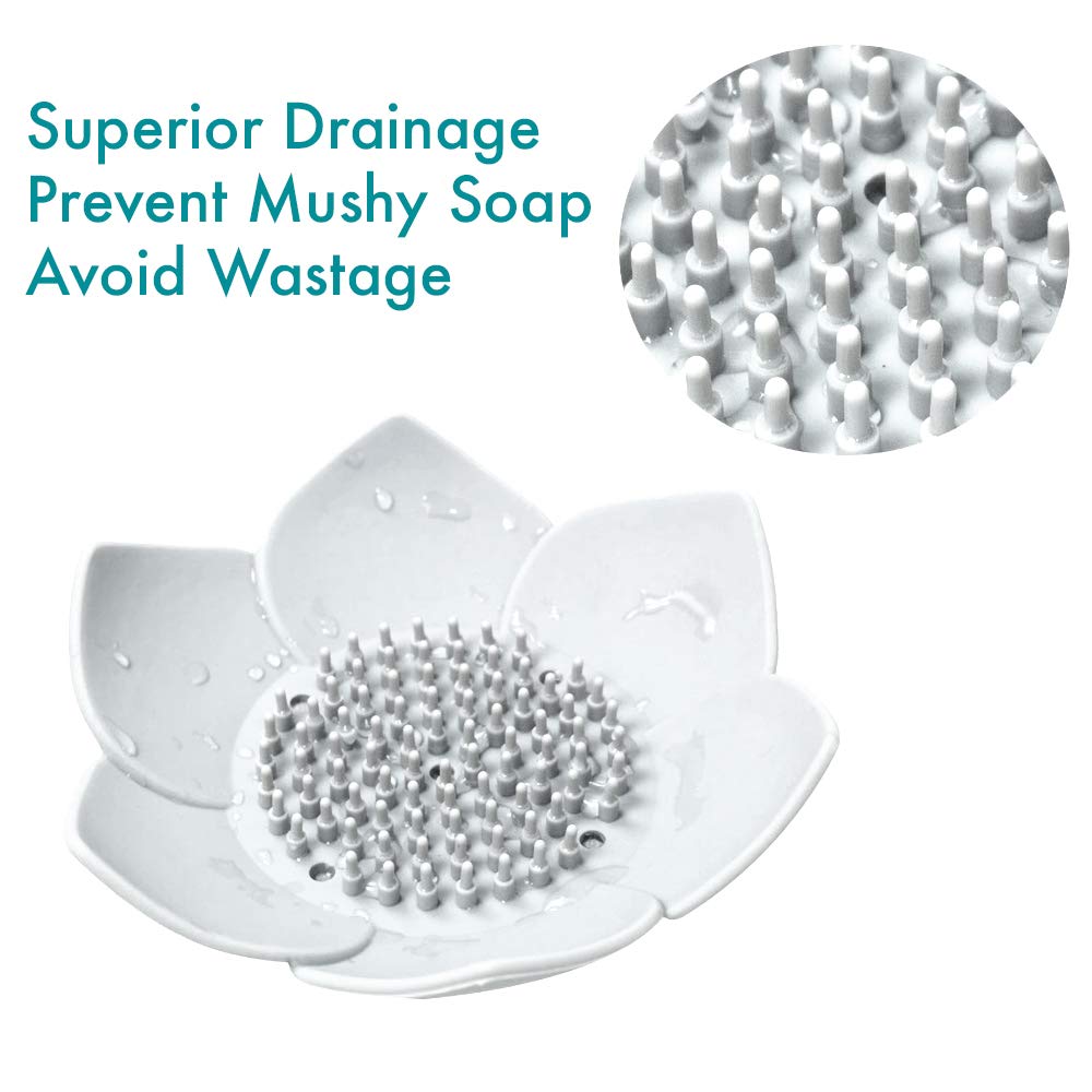 Okami Products Japanese Flower Silicone Soap Dish - Pack of 2 Soap Holder (White)