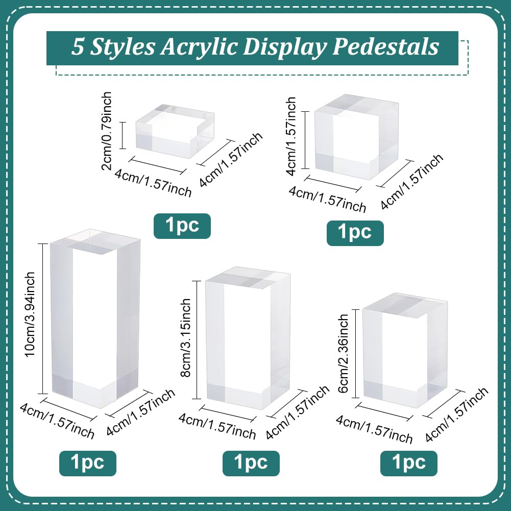 BENECREAT 5Pcs Clear Acrylic Cube Display Block, 2/4/6/8/10cm Solid Display Pedestal Stands for Gem Jewelry Display Pop Figures Cosmetic Showing