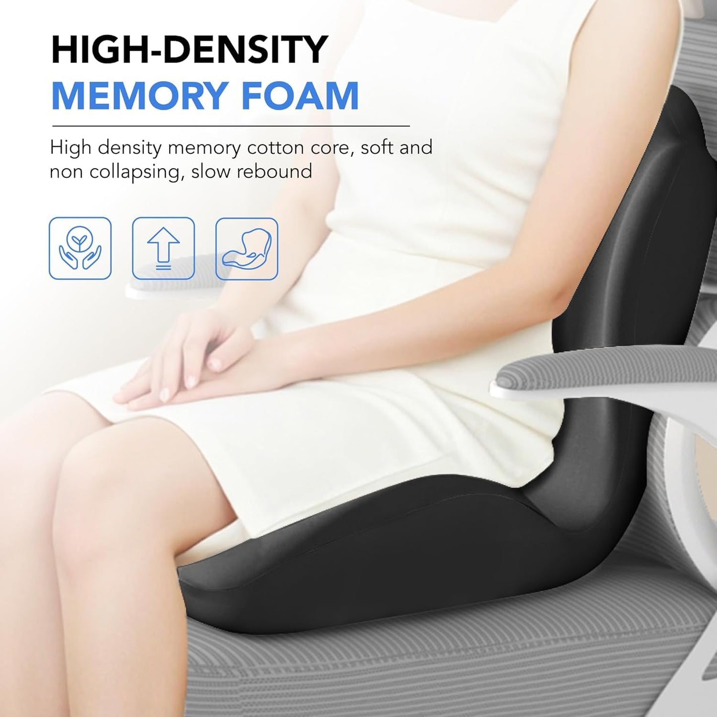 YUGEVRA 2-in-1 Ergonomic Seat Cushion with Lumbar Support, L-Shaped Memory Foam Office Chair Cushion with Coccyx Cut-Out