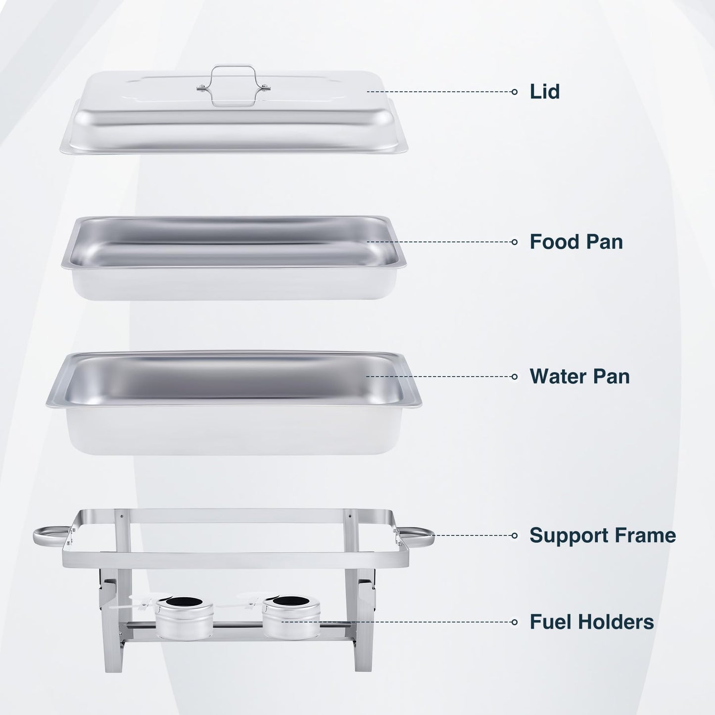WILPREP Lightweight Chafing Dish Buffet Set 2 Pack, Rectangle Stainless Steel Food Warmer with Lids Food Pans and Fuel Holders, 9L Buffet Serving
