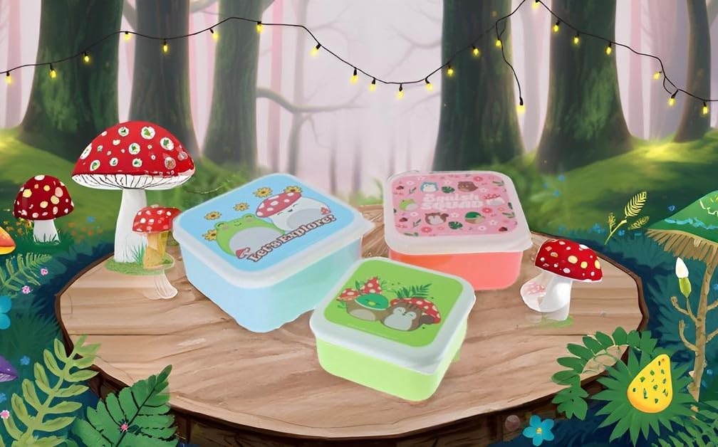 Blueprint Collections Squishmallows Storage Pots | Set of 3 Storage Tubs with Lids | Kitchen Organization | Small Storage Boxes with Lids
