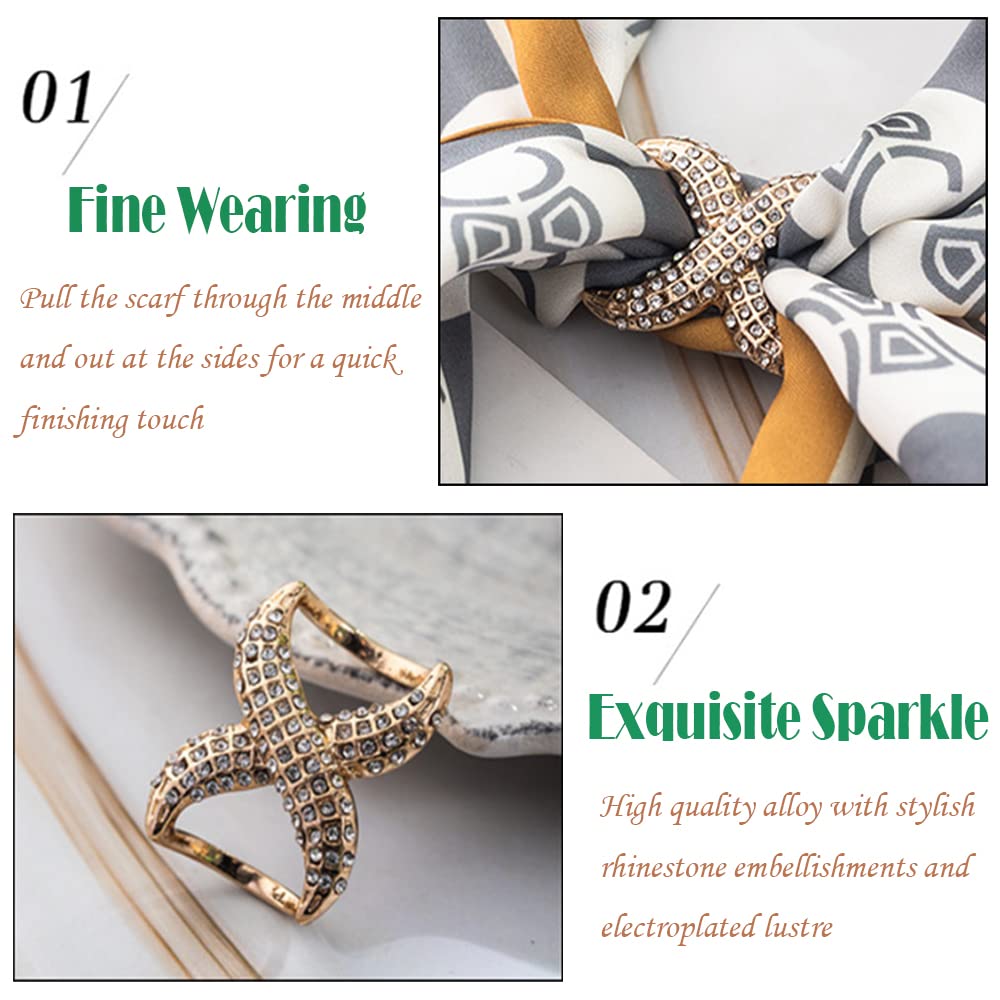 2 Pcs Scarf Rings for Women, Rhinestone Scarf Clips, Fashion Scarves Buckle