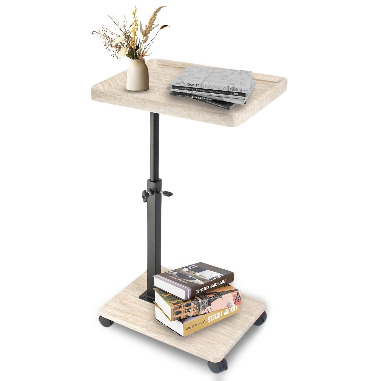 YYW C-Shaped Side Table TV Tray With Rolling Wheels, Height Adjustable