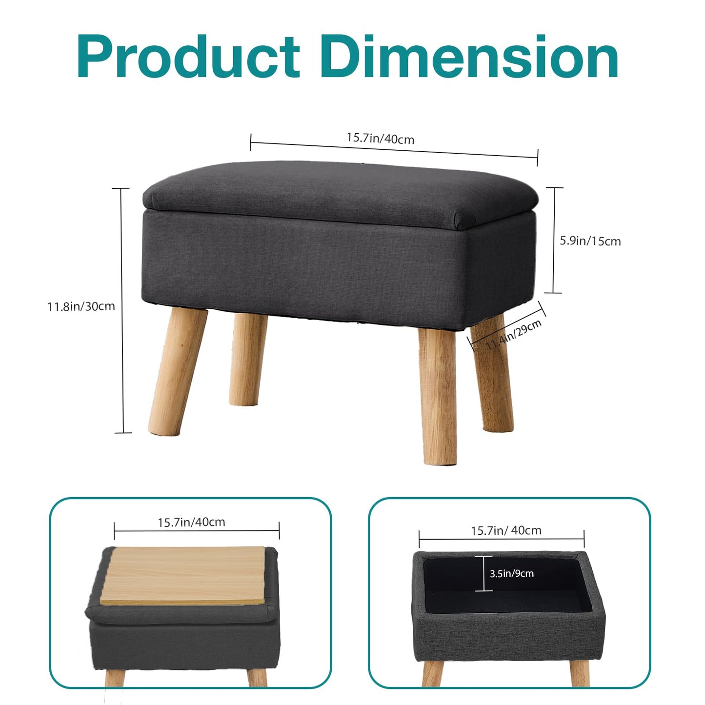 BRIAN & DANY Footstool Ottoman with Storage, Linen Rectangle Storage Ottoman, Foot Stool with Legs Sofa Footrest for Living Room Entryway Office