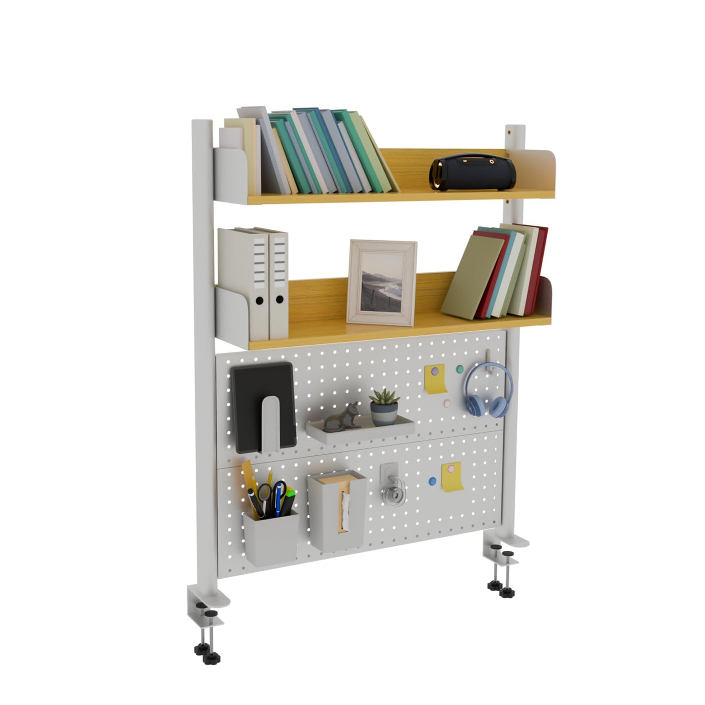 Boltmol Clamp-on 2-Tier Desk Shelf,Beige 80CM, Desktop Organizer With Pegboard, Countertop Storage Bookcase For Home, Office Or Dorm