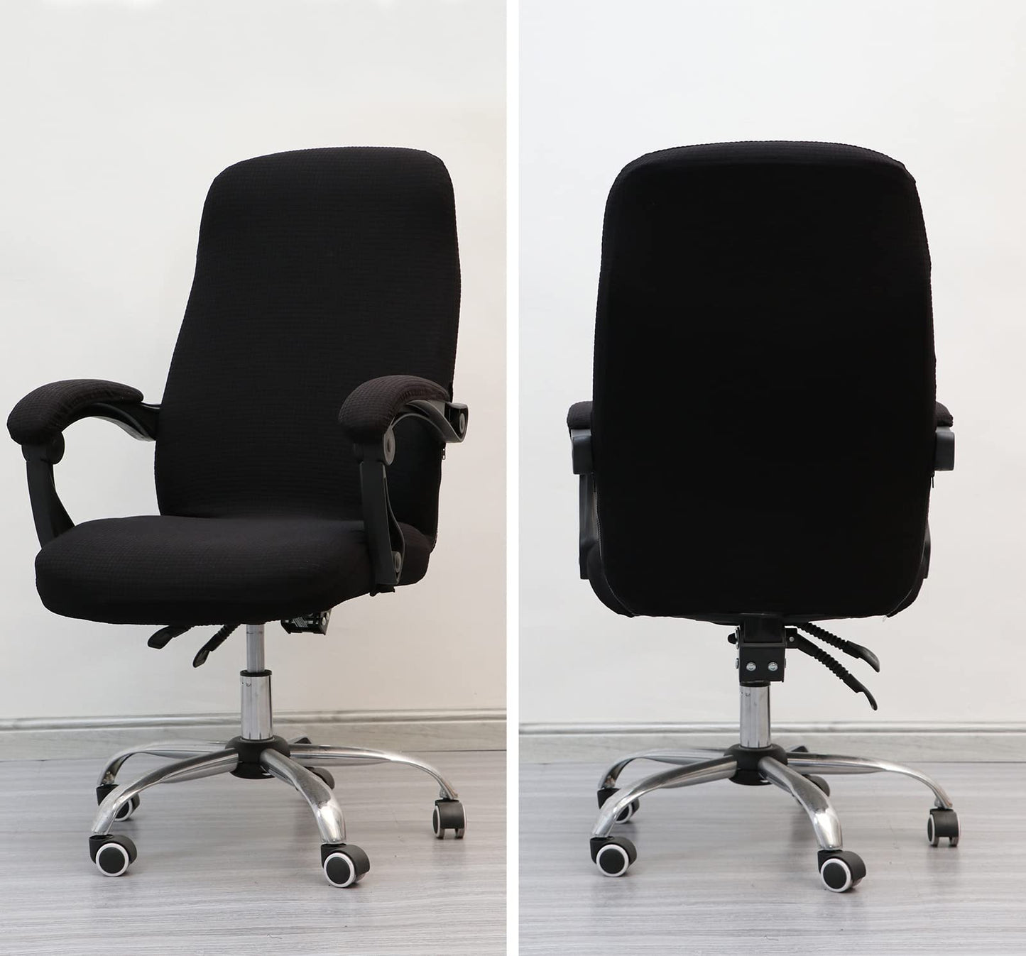 Melaluxe Office Chair Cover with Armrest Covers， Universal Stretch Desk Chair Cover, Computer Chair Slipcovers (Size: L) - Black